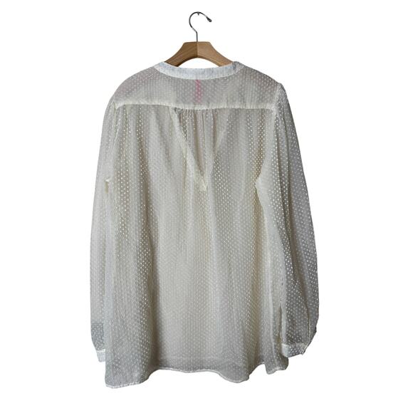 Ruby Ribbon XXL Cream Swiss Dot Sheer Long Sleeve Popover Top - Picture 5 of 6